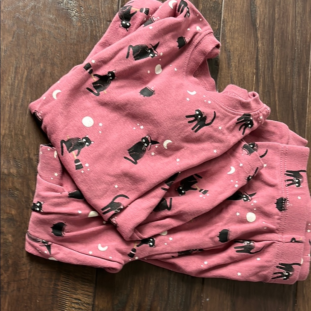 Kids Pink Pajamas with Black Cat Print